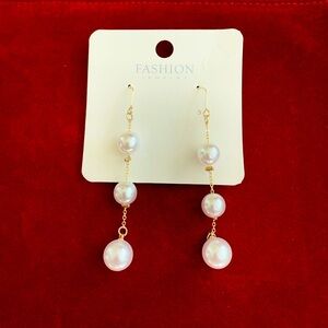 Gold and White Pearl Drop Earrings
